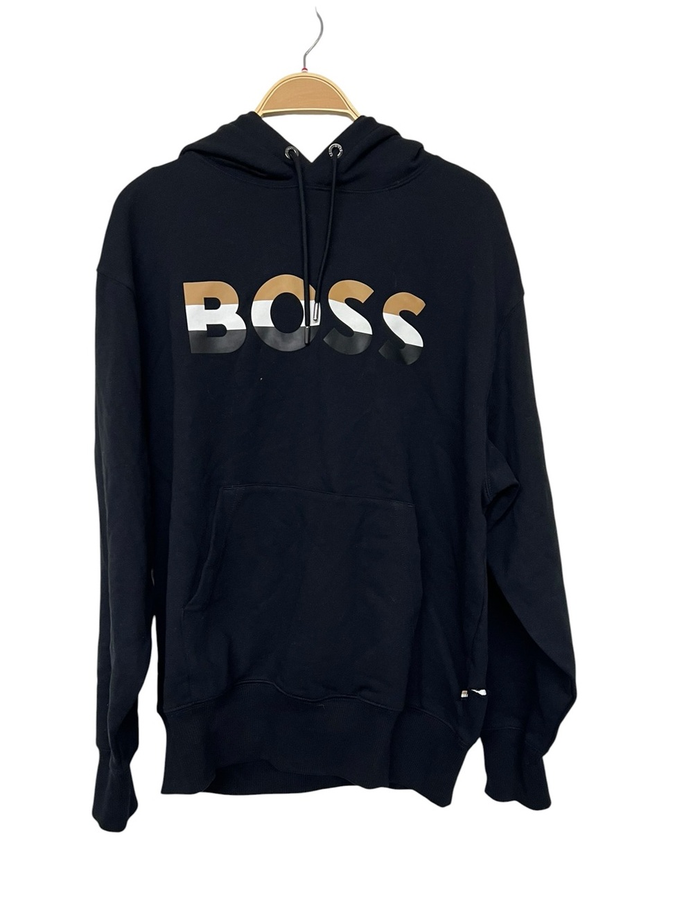 BOSS Men's Black Pullover Hoodie with Gradient Logo